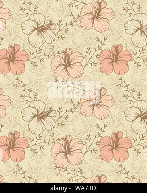 Vintage Retro élégant décoré abstract floral design, rose clair et brun clair beige à fleurs et feuilles Illustration de Vecteur