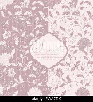 Carte d'invitation Vintage Retro élégant décoré abstract floral design, de couleur violet pastel et de fleurs blanches et de feuilles Illustration de Vecteur