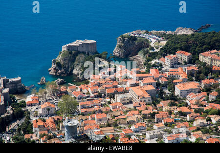 Fort lovrijenac ou forteresse saint-laurent, souvent appelé 'dubrovnik's gibraltar", à partir de la station de téléphérique srdj hill, Dubrovnik, Croatie Banque D'Images