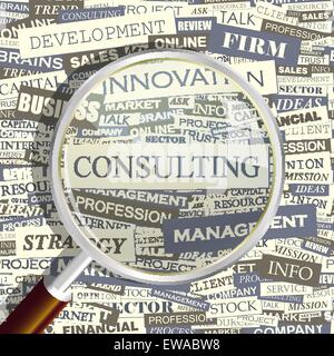 CONSULTING. Connexes Concept mots en nuage de tag. Info-graphique texte conceptuel. Collage de texte. Illustration de Vecteur