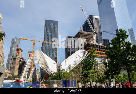 World Trade Center (chemin Station) Centre des transports en construction, New York City, USA. Banque D'Images