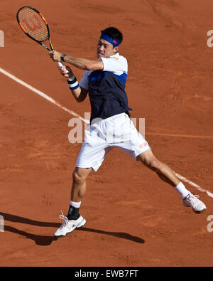 Kei Nishikori (JPN) en action à l'Open de France 2015. Banque D'Images