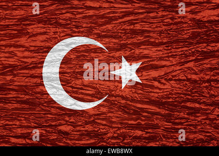 Drapeau de la Turquie ou bannière turque sur toile texture Banque D'Images