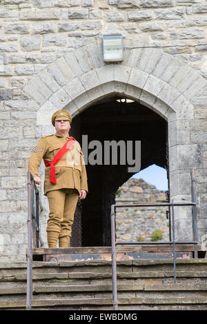 Cardiff, Royaume-Uni. 22 Juin, 2015. Le maire de la ville de Cardiff, le Lord Lieutenant de Glamorgan du Sud, des représentants de l'armée, les cadets et les anciens combattants ont participé à une cérémonie de lever du drapeau au château de Cardiff aujourd'hui. L'événement est une partie des forces armées 7. Shenkin, la chèvre mascotte du Régiment Royal du Pays de Galles, était également présent en tant que drapeau a été spécialement commandés à partir de la main le long d'un des représentants, y compris les relais, soldats, cadet de l'air, un vétéran et un soldat vêtu d'un uniforme de la Première Guerre mondiale. Crédit : Chris Stevenson/Alamy Live News Banque D'Images