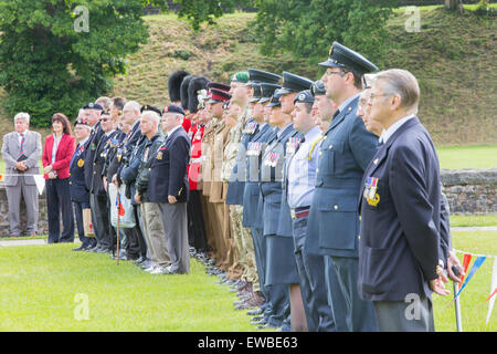 Cardiff, Royaume-Uni. 22 Juin, 2015. Le maire de la ville de Cardiff, le Lord Lieutenant de Glamorgan du Sud, des représentants de l'armée, les cadets et les anciens combattants ont participé à une cérémonie de lever du drapeau au château de Cardiff aujourd'hui. L'événement est une partie des forces armées 7. Shenkin, la chèvre mascotte du Régiment Royal du Pays de Galles, était également présent en tant que drapeau a été spécialement commandés à partir de la main le long d'un des représentants, y compris les relais, soldats, cadet de l'air, un vétéran et un soldat vêtu d'un uniforme de la Première Guerre mondiale. Crédit : Chris Stevenson/Alamy Live News Banque D'Images