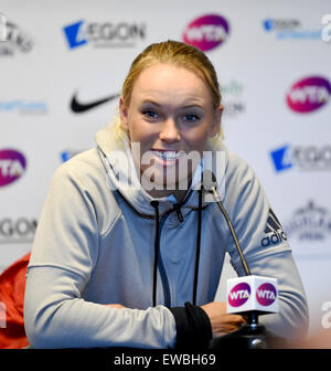 Eastbourne, Sussex, UK. 22 Juin, 2015. Caroline Wozniacki s'exprimant lors d'une conférence de presse à l'Aegon International tennis tournoi organisé dans le Devonshire Park Eastbourne Banque D'Images