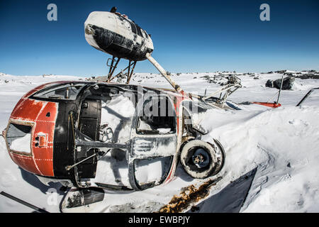 L'hélicoptère s'est écrasé près du sommet du mont erebus, Antarctique. Banque D'Images