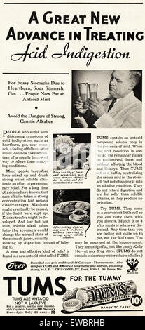 1930 American Vintage publicité magazine daté de novembre 1933 comprimés antiacides TUMS publicité Banque D'Images