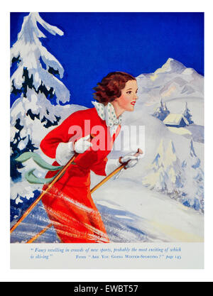 Femme ski dans un paysage de neige hiver Banque D'Images