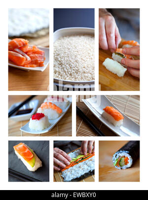 Chef cooking plats asiatiques sur un collage Banque D'Images