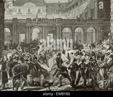 La France. Paris. Révolution de Juillet.1830. Louis-Philippe, duc d'Orléans passe du Palais Royal à l'hôtel de ville, le 31 juillet 1830. La gravure. Banque D'Images