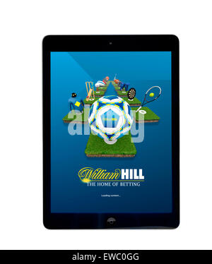 Avec les paris en ligne William Hill app sur un ordinateur tablette Apple iPad Air Banque D'Images