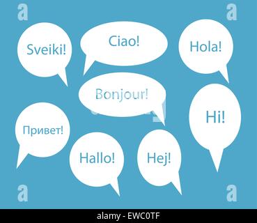 Jeu de bulle avec Hello Word sur différentes langues (Dan Illustration de Vecteur