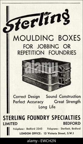 Publicité industrielle vintage des années 1940, datée de 1943, dans les boîtes de moulage publicitaire de Sterling Foundry Services Ltd, de Bedford, en Angleterre Banque D'Images