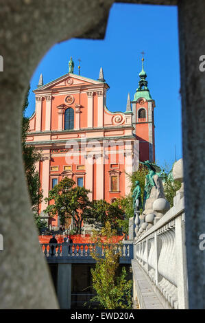 L'église franciscaine de l'Annonciation, Place Preseren, Ljubljana, Slovénie Banque D'Images