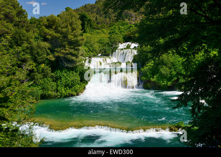 Cascades de Skradinski Buk dans le Parc National de Krka sur la côte dalmate de la Croatie Banque D'Images