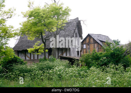 L'architecture en bois des maisons rurales vintage milieu de la forêt Banque D'Images