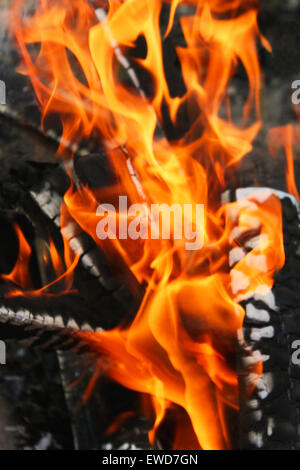 Des flammes de feu, danser sur les charbons. Banque D'Images