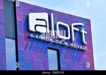 Signe pour aloft W hotel situé à proximité de London Excel Exhibition Complex &l'International Convention Centre à London Docklands England UK Banque D'Images