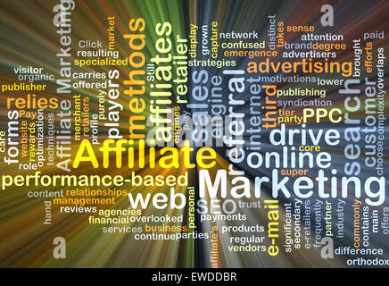 Concept d'arrière-plan wordcloud illustration de l'affiliate marketing lumière rougeoyante Banque D'Images