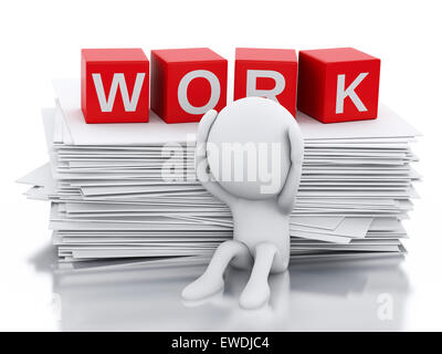 Image 3d. Les blancs surchargés de travail avec beaucoup de feuilles de papier. Isolé sur fond blanc Banque D'Images
