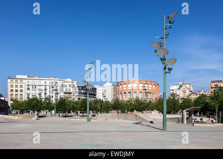 Place de la ville de Gérone, province de Catalogne, Espagne Banque D'Images