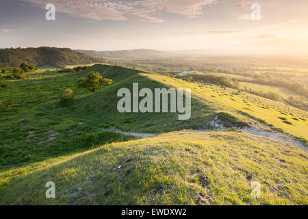 Vue depuis la colline de Wolstonbury à travers le Weald au South Downs. West Sussex, England, UK Banque D'Images