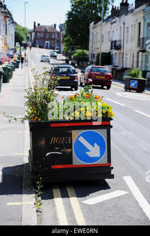 Brighton, UK. 24 Juin, 2015. La controverse l'apaisement de la circulation routière viaduc en pots Brighton sont maintenant éclater de vie avec fleurs sauvages y compris les fleurs coquelicots entrée en quatre jardinières a causé des remous quand ils ont été introduits par le conseil municipal en février et ont été qualifiés de dangereux par les conducteurs et les résidents locaux Banque D'Images