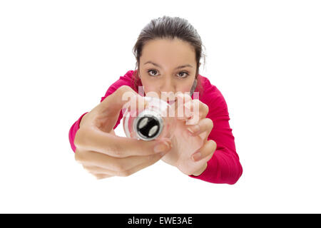 Femme changer une ampoule coup de birds eye view looking down Banque D'Images