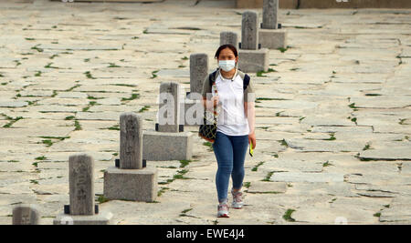 Séoul, Corée du Sud. 24 Juin, 2015. Un touriste promenades dans Gyeongbokgung Palace à Séoul, Corée du Sud, le 24 juin 2015. Une femme chinoise, qui a été infecté par MERS en Corée du Sud, récupérés et sortie de l'hôpital le 22 juin, l'ambassade de Chine vers la Corée du Sud a déclaré mercredi. Cet établissement de crédit : Yao/Xinhua/Alamy Live News Banque D'Images