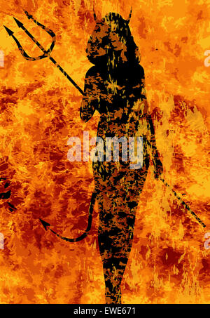 Un démon femme marche à travers les feux de l'enfer Banque D'Images