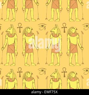 Sketch dieux égyptiens en style vintage, vector pattern transparente Illustration de Vecteur