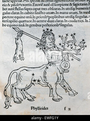 Constellation du Centaure. Phyllirides Centaur. La gravure à Poeticon Astronomicon, par Gaius Julius Hyginus (ca.64 avant J.-C.-17 APR. Édité à Venise, 1485. Des incunables. Banque D'Images