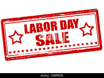 Timbres en caoutchouc avec du texte à l'intérieur de la vente de la fête du travail, illustration Banque D'Images