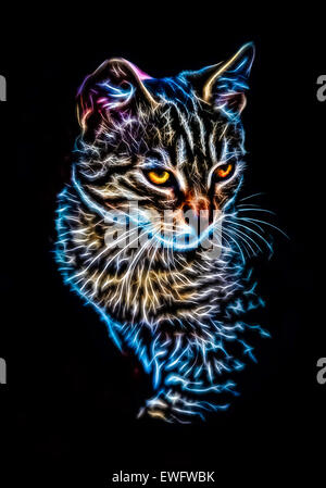 Rendu fractale portrait d'un chat assis Banque D'Images