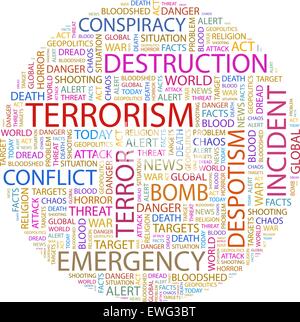 Le terrorisme. Concept d'arrière-plan wordcloud illustration. Concept d'impression word cloud. Collage graphique. Illustration de Vecteur