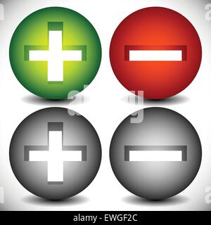 Ensemble de plus minus, ajouter supprimer des signes, des symboles ou des icônes. Les graphiques vectoriels. Illustration de Vecteur