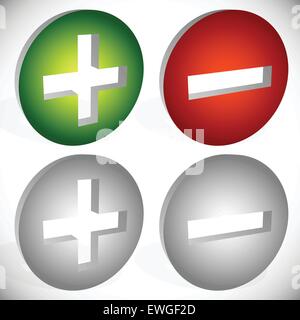 Ensemble de plus minus, ajouter supprimer des signes, des symboles ou des icônes. Les graphiques vectoriels. Illustration de Vecteur
