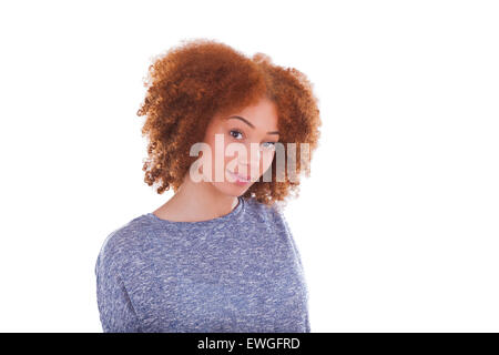 Young african american woman isolé sur fond blanc Banque D'Images