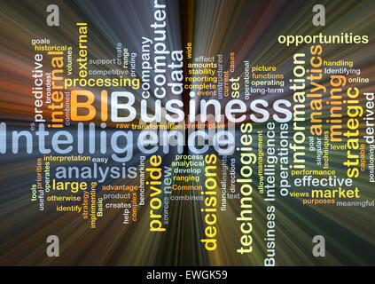 Concept d'arrière-plan wordcloud illustration de business intelligence BI lumière rougeoyante Banque D'Images