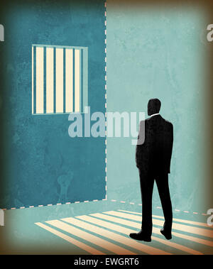 Illustration de businessman dans une prison Banque D'Images