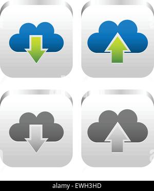 Télécharger, Télécharger boutons, icônes avec le cloud Illustration de Vecteur