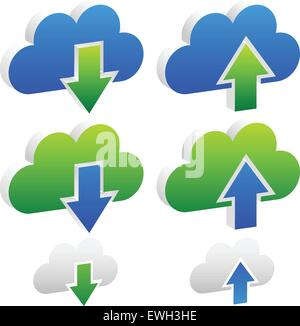 Télécharger, Télécharger boutons, icônes avec le cloud Illustration de Vecteur
