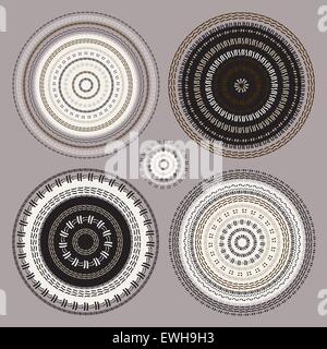 Modèle circulaire dessiné à la main. Jeu de Mandala. Illustration de Vecteur