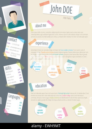 Curriculum vitae CV CV Cool template design avec des bandes de couleur et son post Banque D'Images