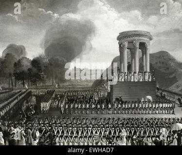 Révolution française.1789-1799. Partie de la Fédération au Champ de Mars. Commémoration de la prise de la Bastille. 14 juillet 1798. La gravure. Paris. La France. Banque D'Images