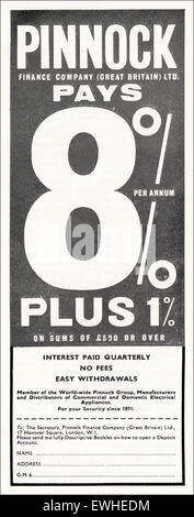 1960 vers 1962 Publicité Publicité pour magazine Pinnock Finance Company Banque D'Images