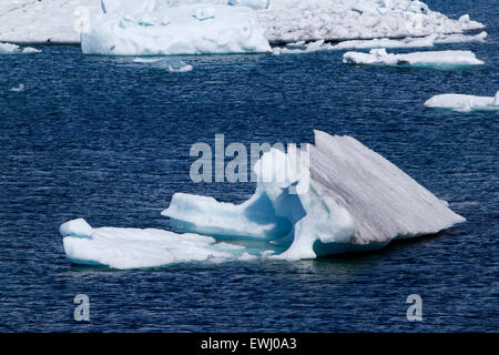 Le noir et blanc icebergs floating in Jokulsarlon glacial Lagoon Iceland Banque D'Images