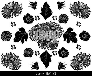 Composition florale originale en noir et blanc pour décorer vos Espaces tous les chrysanthèmes de Pentecôte Banque D'Images