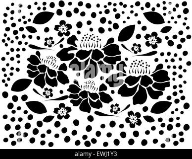 Composition florale originale en noir et blanc pour combler tous vos espaces avec des fleurs d'hibiscus et de pollen Banque D'Images